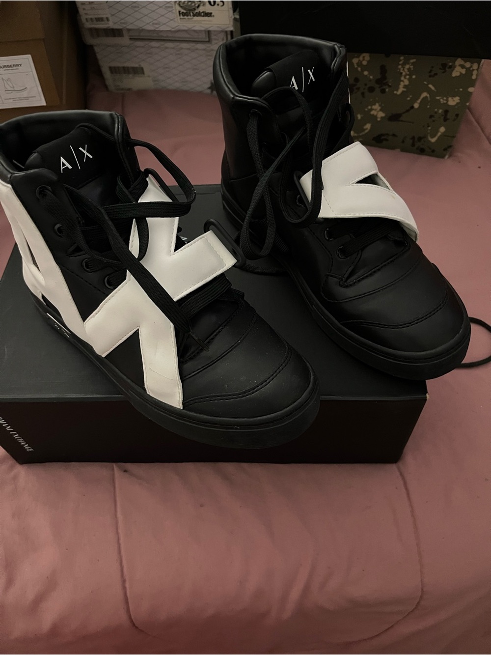 Armani Exchange Black and White High-Top Sneakers
